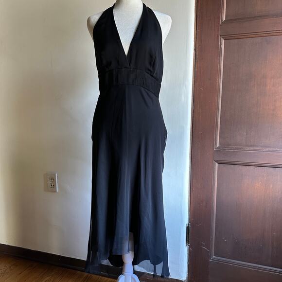 LAUNDRY Shelli Segal | Y2K Vintage Black Halter Hi-low Silk Chiffon Dress  Sz 8 - Picture 2 of 7